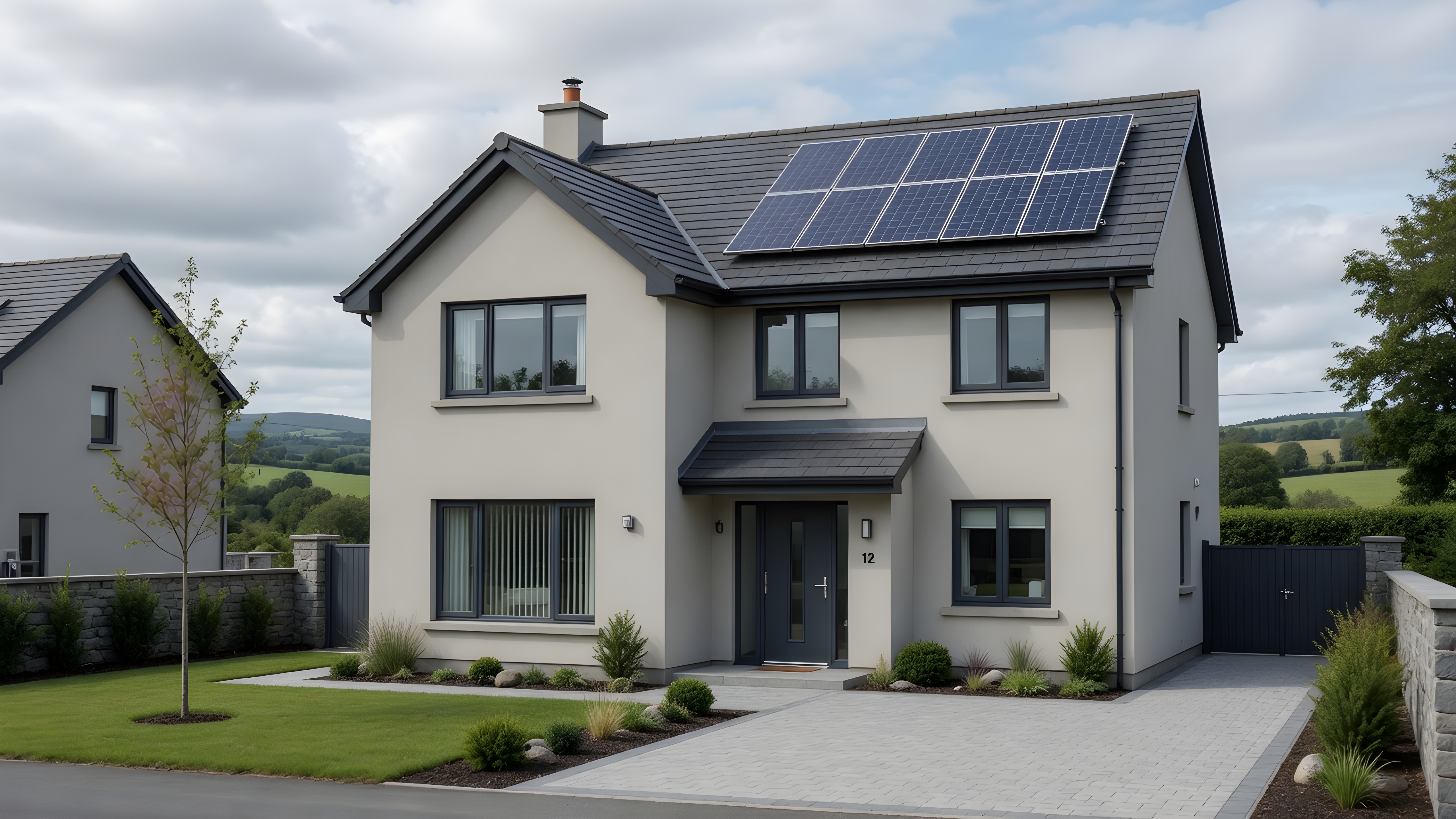 Home with solar panels on a bright day