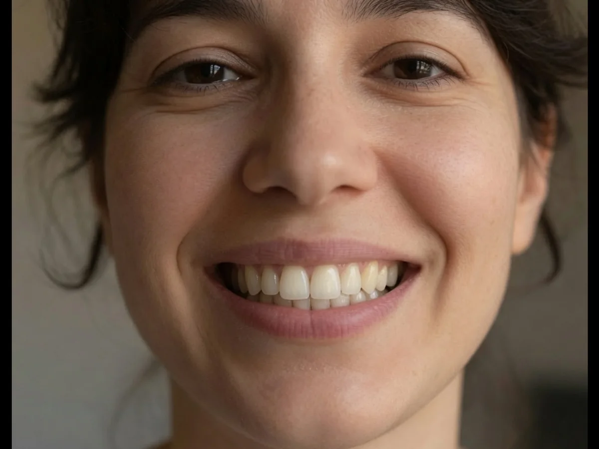 After: the gap restored with a single implant and crown