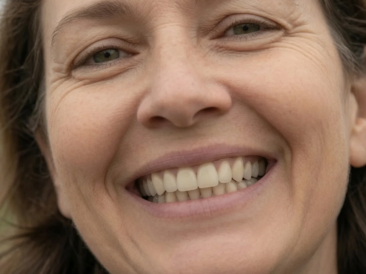 After: an even upper arch restored with an implant bridge